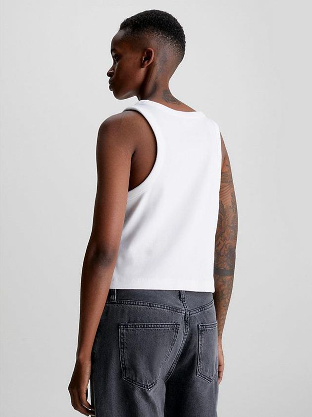White Calvin Klein Ribbed Cotton Tank Women Top | CTKH-28967