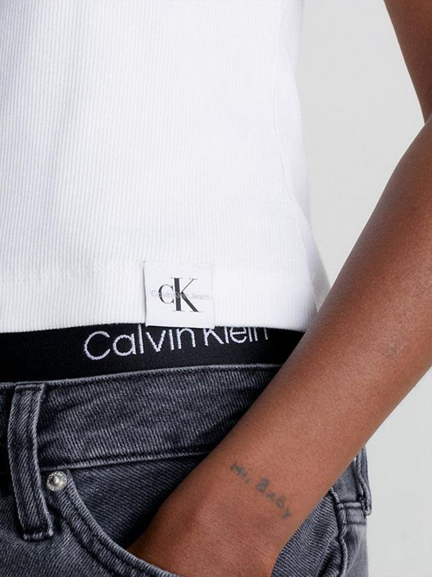 White Calvin Klein Ribbed Cotton Tank Women Top | CTKH-28967