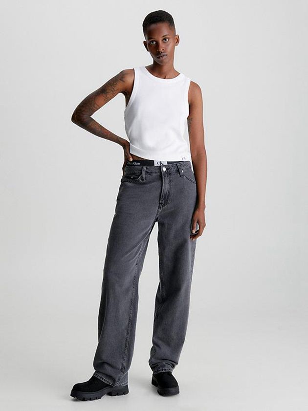 White Calvin Klein Ribbed Cotton Tank Women Top | CTKH-28967