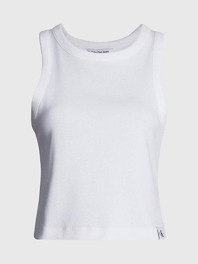 White Calvin Klein Ribbed Cotton Tank Women Top | CTKH-28967