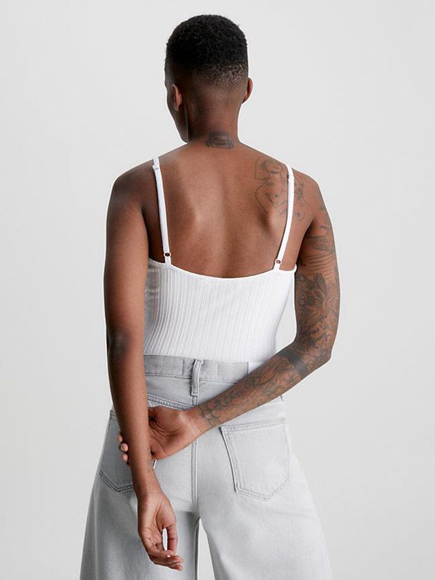 White Calvin Klein Ribbed Jersey Zip Up Women Bodysuit | DNCF-17809