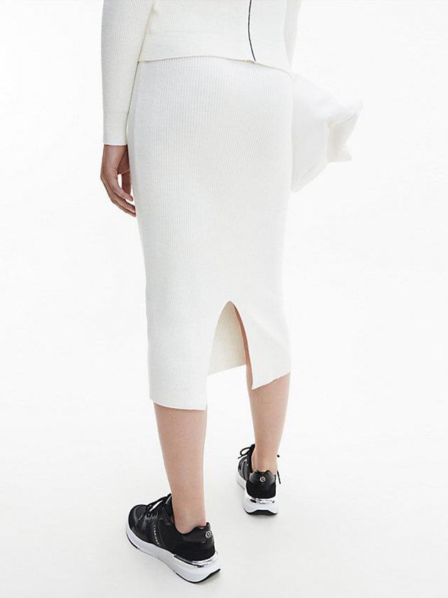 White Calvin Klein Ribbed Knit Pencil Women Skirt | KVCT-30476