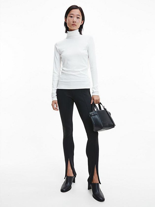White Calvin Klein Ribbed Modal Roll Neck Women Top | WBHL-92163