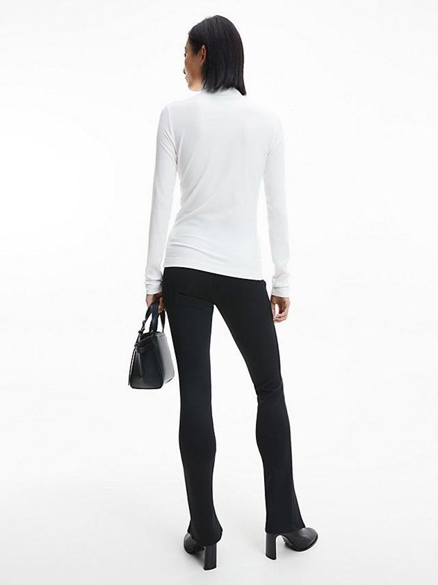 White Calvin Klein Ribbed Modal Roll Neck Women Top | WBHL-92163