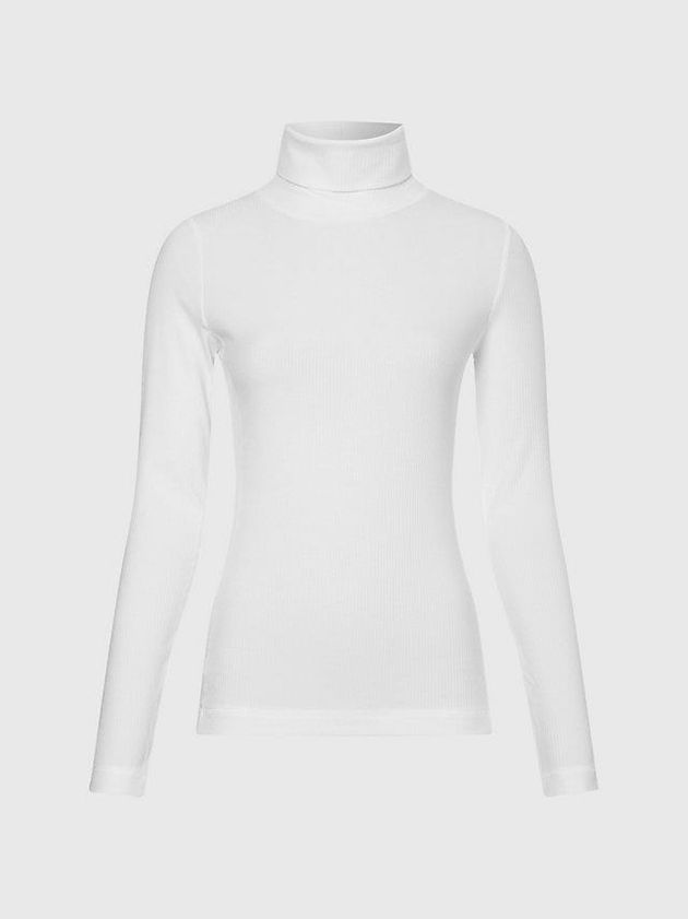 White Calvin Klein Ribbed Modal Roll Neck Women Top | WBHL-92163