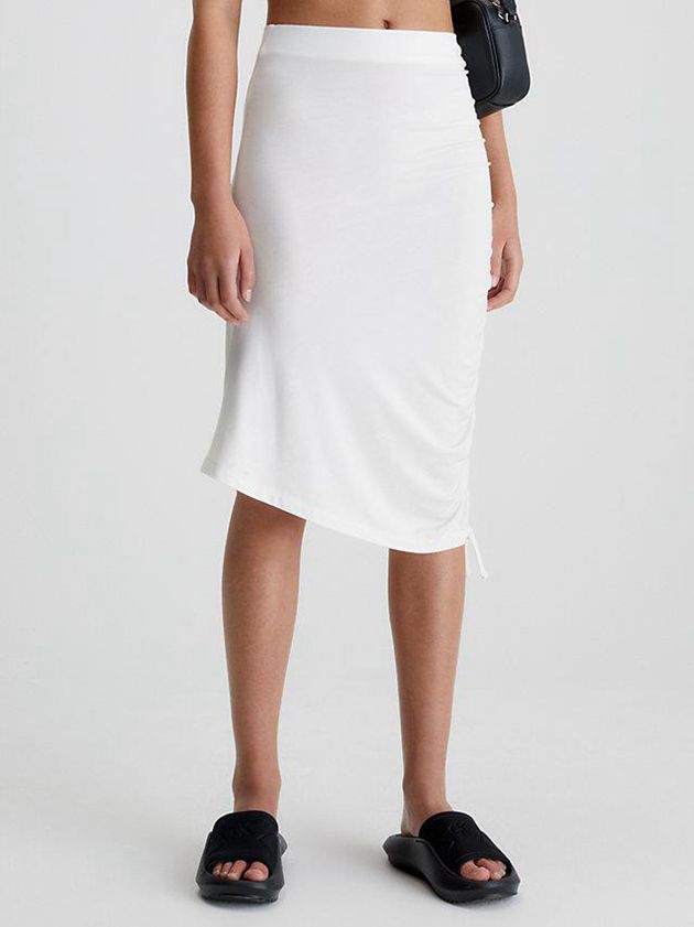 White Calvin Klein Ruched Drawstring Mini Women Skirt | SQUR-96134
