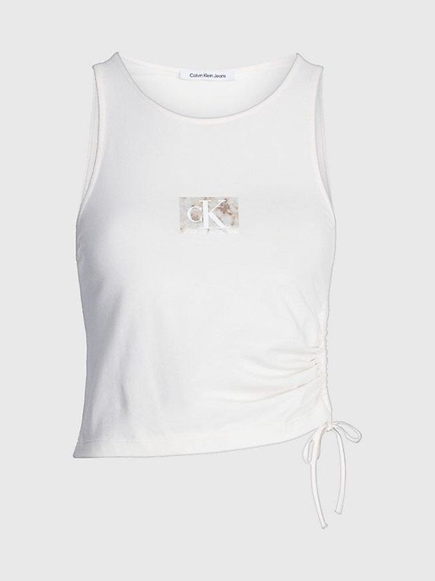 White Calvin Klein Ruched Drawstring Tank Women Top | JPWK-92064