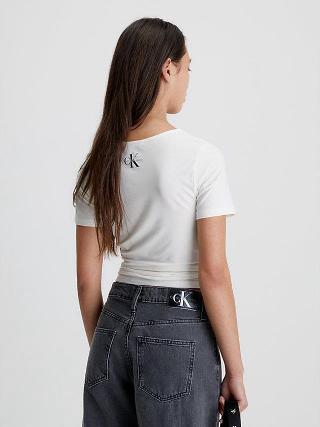 White Calvin Klein Ruched Drawstring Women T-Shirt | YIDT-07268