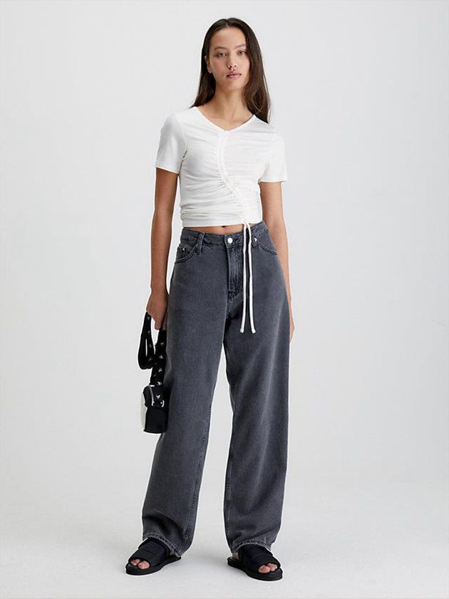 White Calvin Klein Ruched Drawstring Women T-Shirt | YIDT-07268