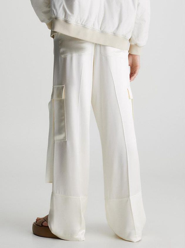 White Calvin Klein Satin Wide Leg Cargo Women Pants | ZCKD-17985