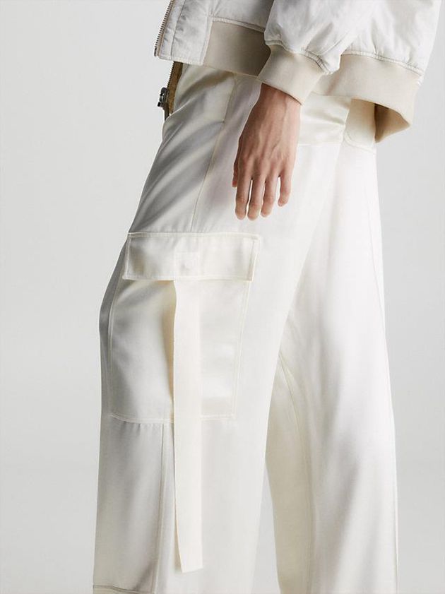 White Calvin Klein Satin Wide Leg Cargo Women Pants | ZCKD-17985