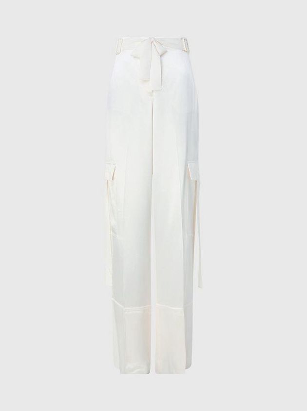 White Calvin Klein Satin Wide Leg Cargo Women Pants | ZCKD-17985