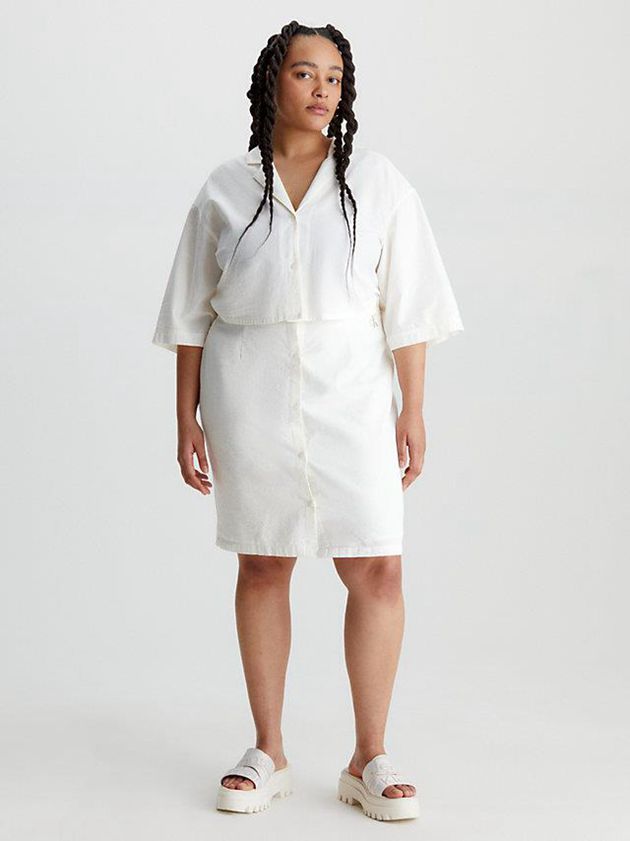 White Calvin Klein Seersucker Cut Out Shirt Women Dress | BOMY-23451