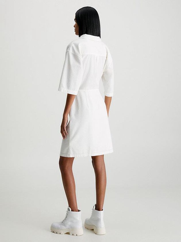 White Calvin Klein Seersucker Cut Out Shirt Women Dress | BOMY-23451