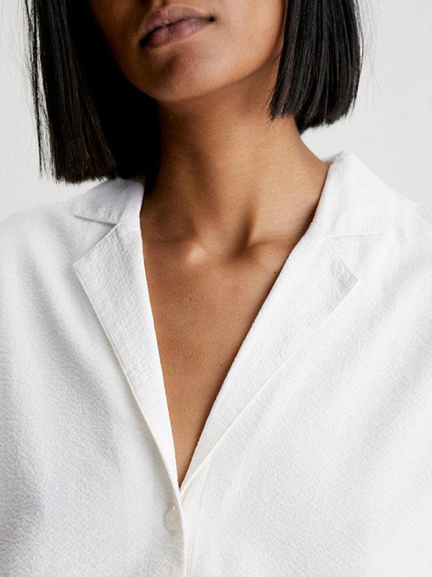White Calvin Klein Seersucker Cut Out Shirt Women Dress | BOMY-23451
