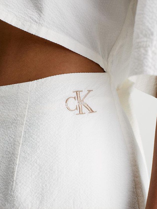 White Calvin Klein Seersucker Cut Out Shirt Women Dress | BOMY-23451