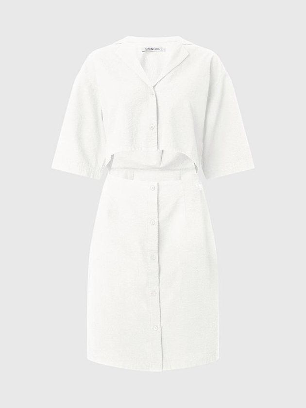 White Calvin Klein Seersucker Cut Out Shirt Women Dress | BOMY-23451