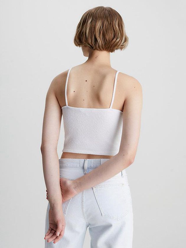 White Calvin Klein Seersucker Stretch Cropped Women Top | KGHN-75260