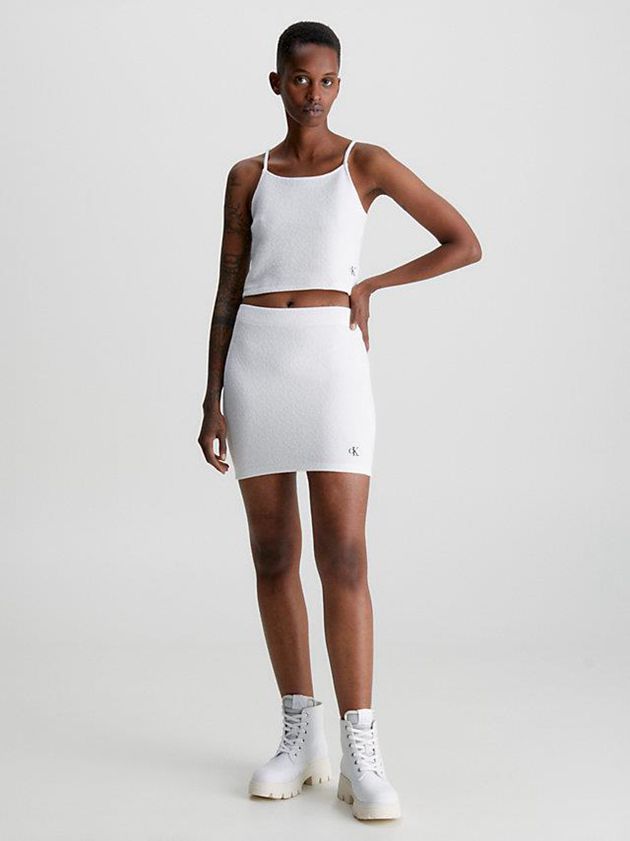 White Calvin Klein Seersucker Stretch Mini Women Skirt | BVPC-42518