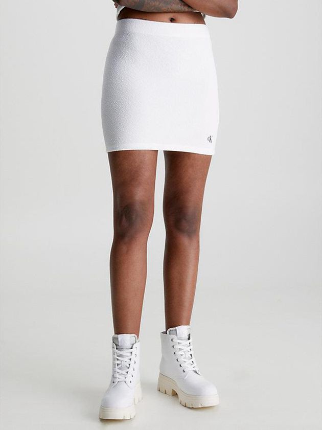 White Calvin Klein Seersucker Stretch Mini Women Skirt | BVPC-42518