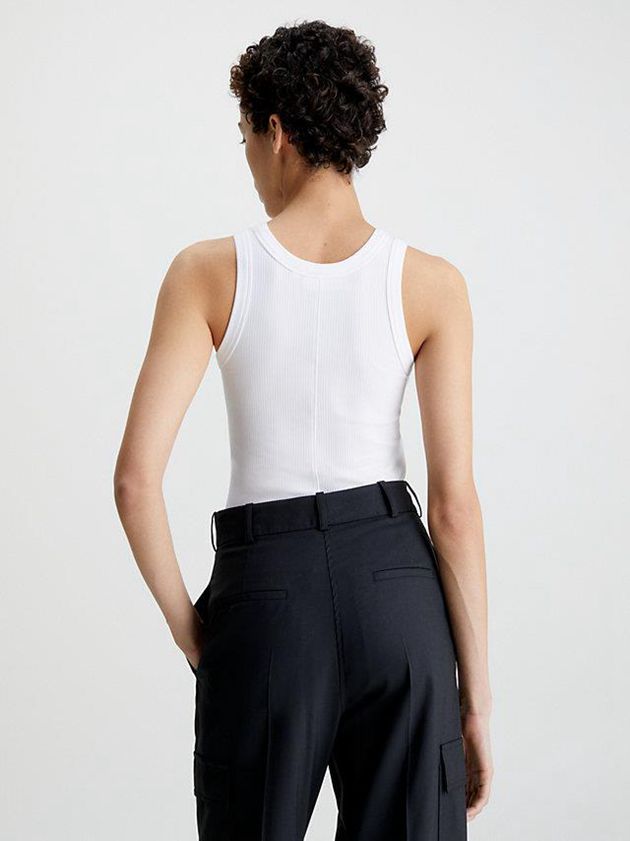 White Calvin Klein Skinny Ribbed Fitted Tank Women Top | FIWA-27485