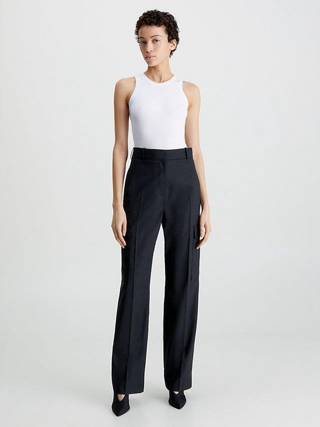 White Calvin Klein Skinny Ribbed Fitted Tank Women Top | FIWA-27485