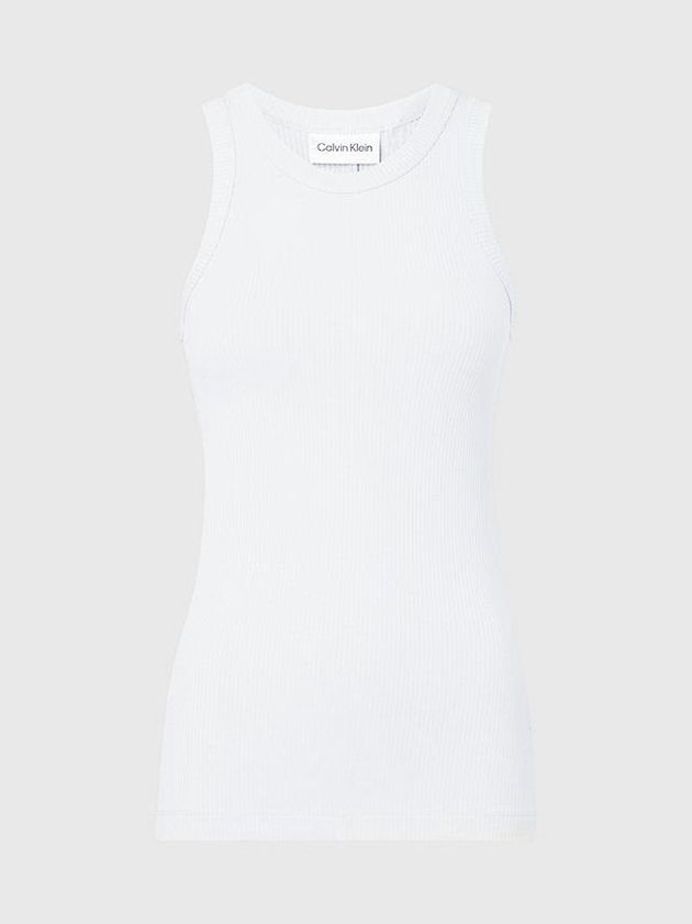 White Calvin Klein Skinny Ribbed Fitted Tank Women Top | FIWA-27485