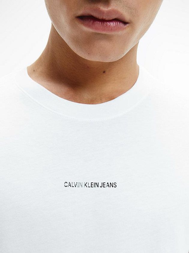 White Calvin Klein Slim Cotton Men T-Shirt | KLBM-61487