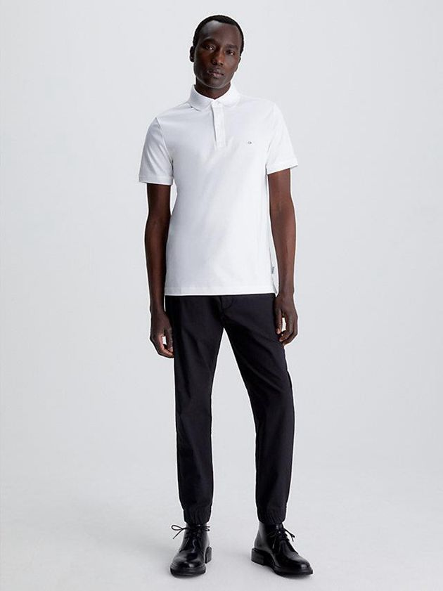 White Calvin Klein Slim Cotton Piqué Men Polo Shirt | QUDA-41927