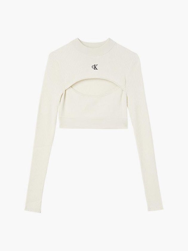 White Calvin Klein Slim Cropped Cut Out Jumper Women Sweater | KJQI-64329