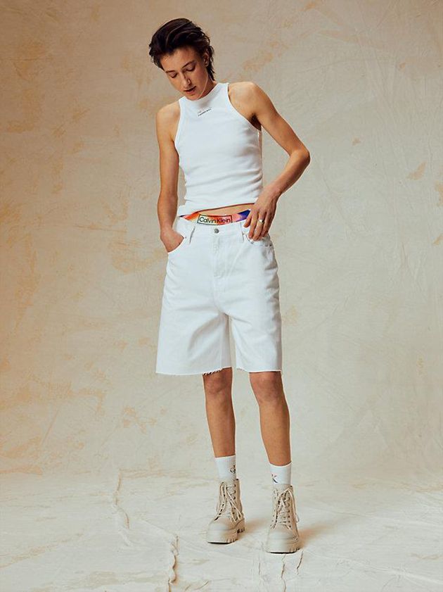 White Calvin Klein Slim Cropped Tank - Pride Women Top | MTEN-37821