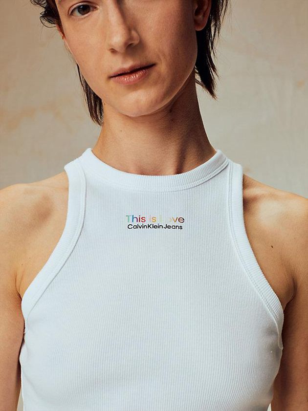White Calvin Klein Slim Cropped Tank - Pride Women Top | MTEN-37821