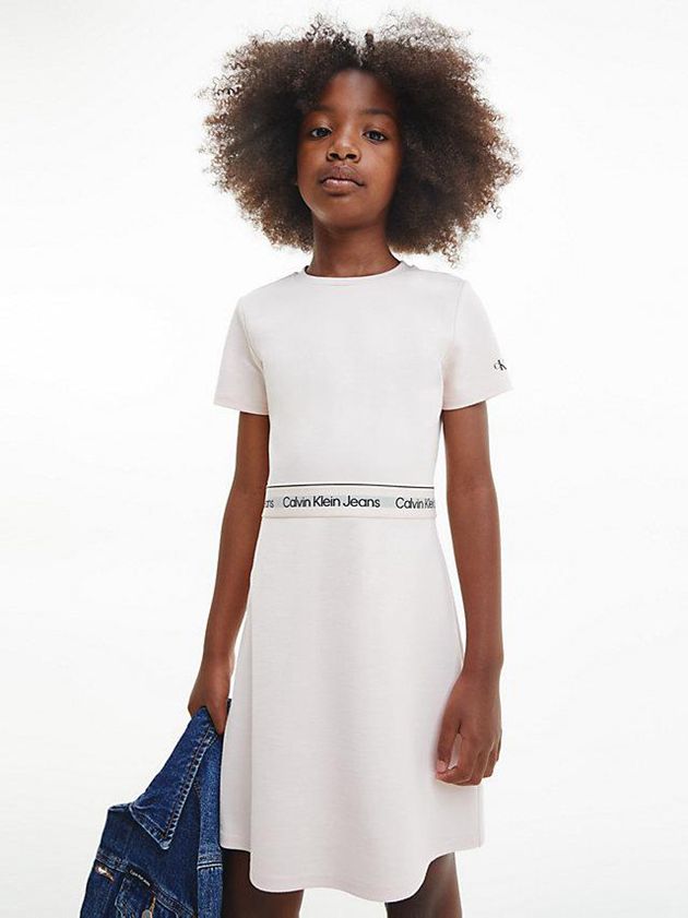 White Calvin Klein Slim Flared Milano Girls's Dress | TJEO-36271