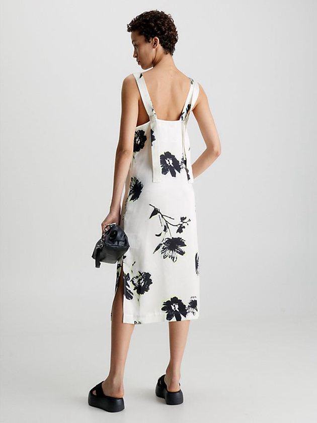 White Calvin Klein Slim Floral Slip Women Dress | RUQC-08627