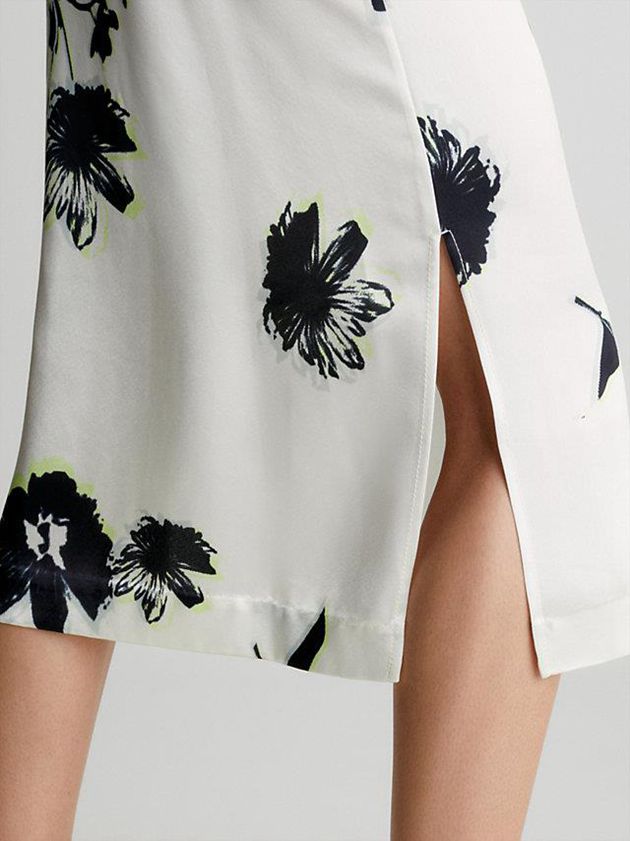 White Calvin Klein Slim Floral Slip Women Dress | RUQC-08627
