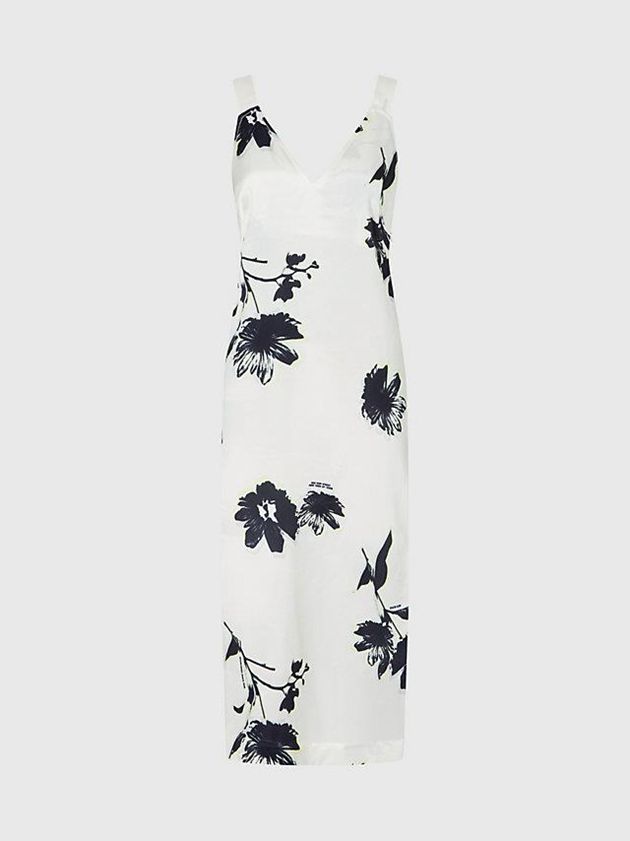 White Calvin Klein Slim Floral Slip Women Dress | RUQC-08627