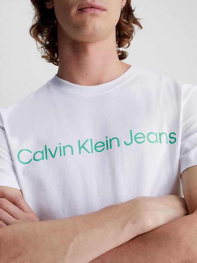 White Calvin Klein Slim Logo Men T-Shirt | OYQA-46275