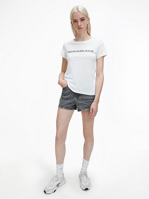 White Calvin Klein Slim Logo Women T-Shirt | EXUG-59843
