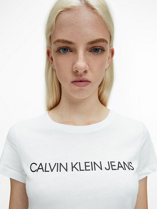 White Calvin Klein Slim Logo Women T-Shirt | EXUG-59843