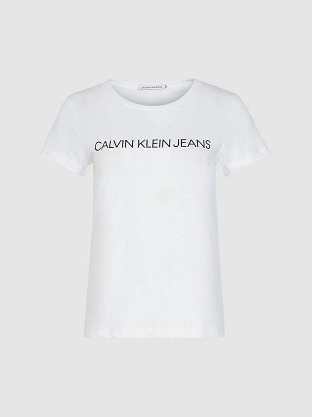 White Calvin Klein Slim Logo Women T-Shirt | EXUG-59843