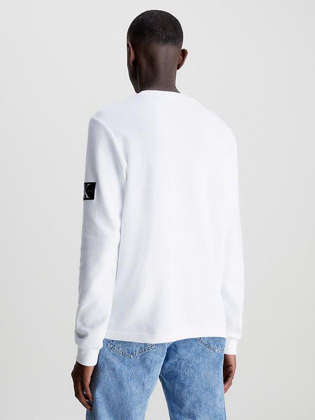 White Calvin Klein Slim Long Sleeve Badge Men T-Shirt | ZQTN-93182