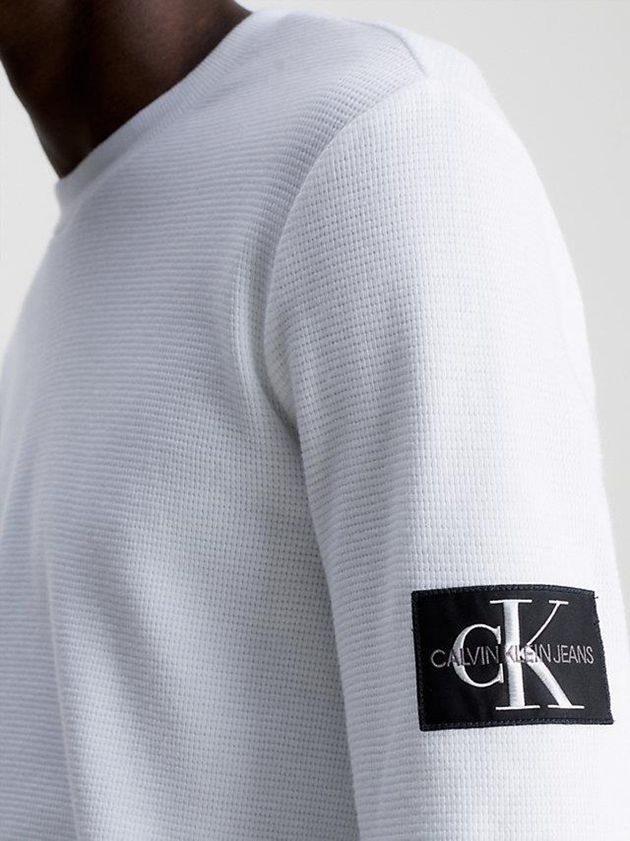 White Calvin Klein Slim Long Sleeve Badge Men T-Shirt | ZQTN-93182