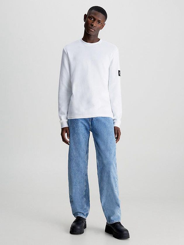 White Calvin Klein Slim Long Sleeve Badge Men T-Shirt | ZQTN-93182