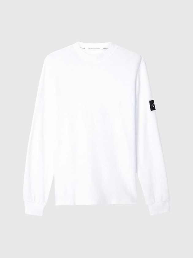 White Calvin Klein Slim Long Sleeve Badge Men T-Shirt | ZQTN-93182