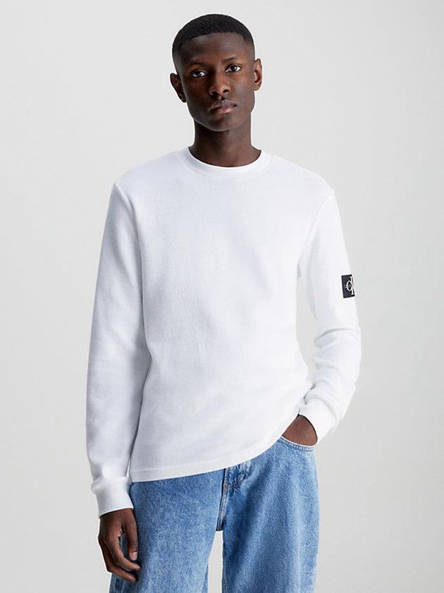 White Calvin Klein Slim Long Sleeve Badge Men T-Shirt | ZQTN-93182