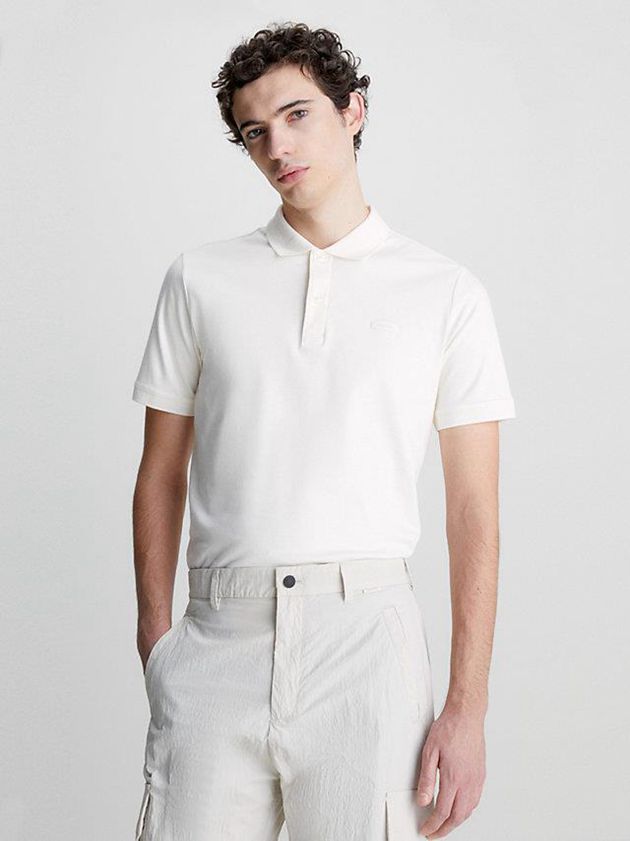 White Calvin Klein Slim Men Polo Shirt | PENT-78146