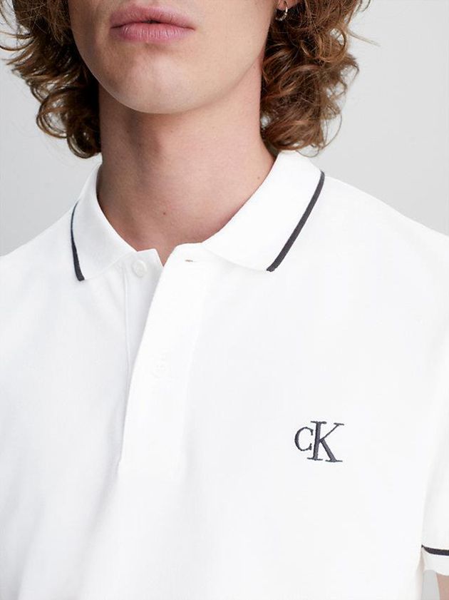 White Calvin Klein Slim Men Polo Shirt | IGBE-37250