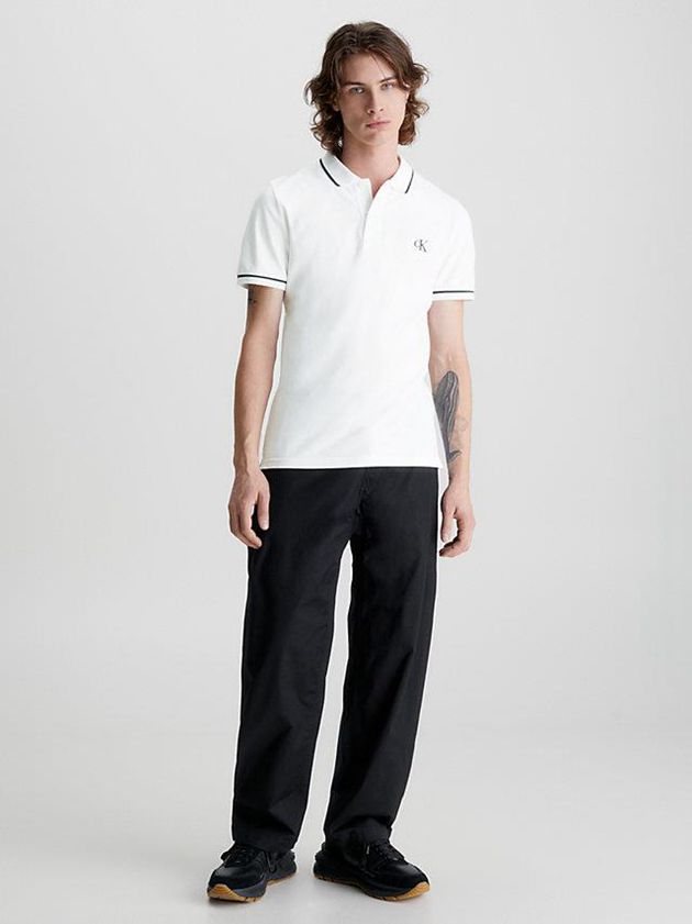 White Calvin Klein Slim Men Polo Shirt | IGBE-37250