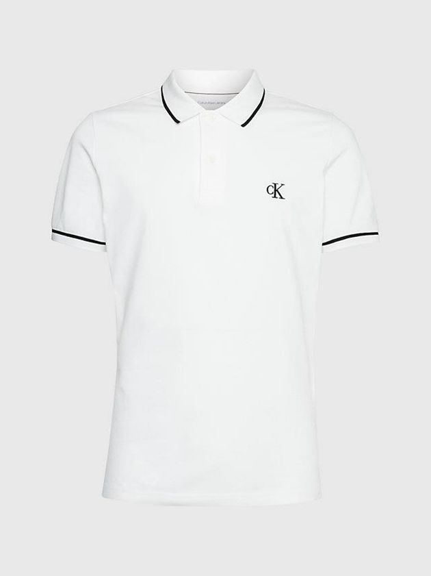 White Calvin Klein Slim Men Polo Shirt | IGBE-37250