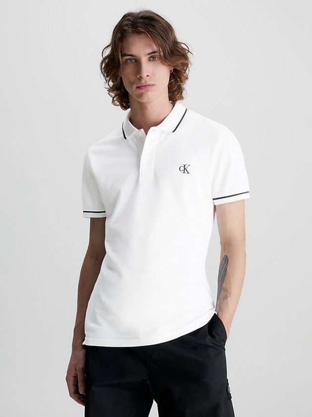 White Calvin Klein Slim Men Polo Shirt | IGBE-37250